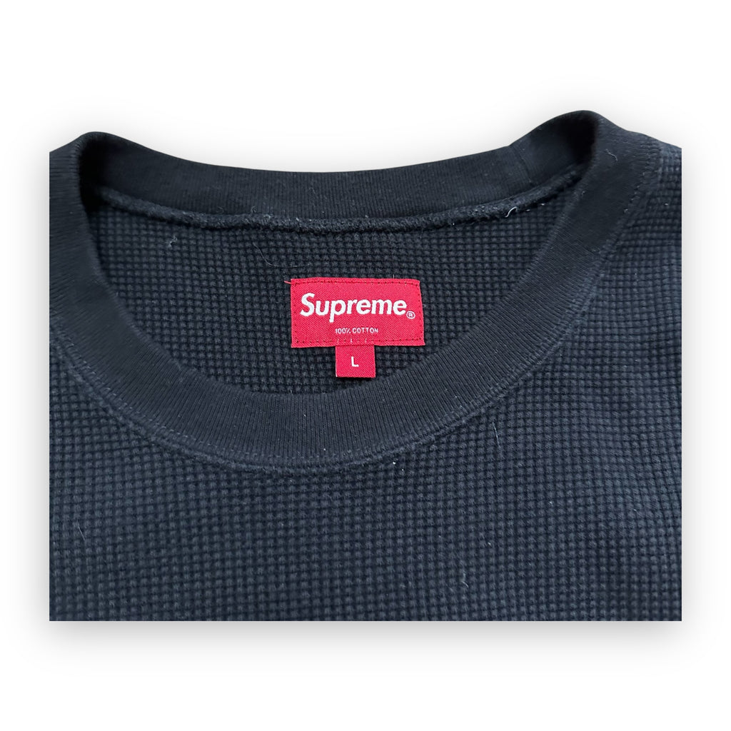 Sweatshirt Crewneck Supreme Panel Stripe Waffle Thermal Black SS20