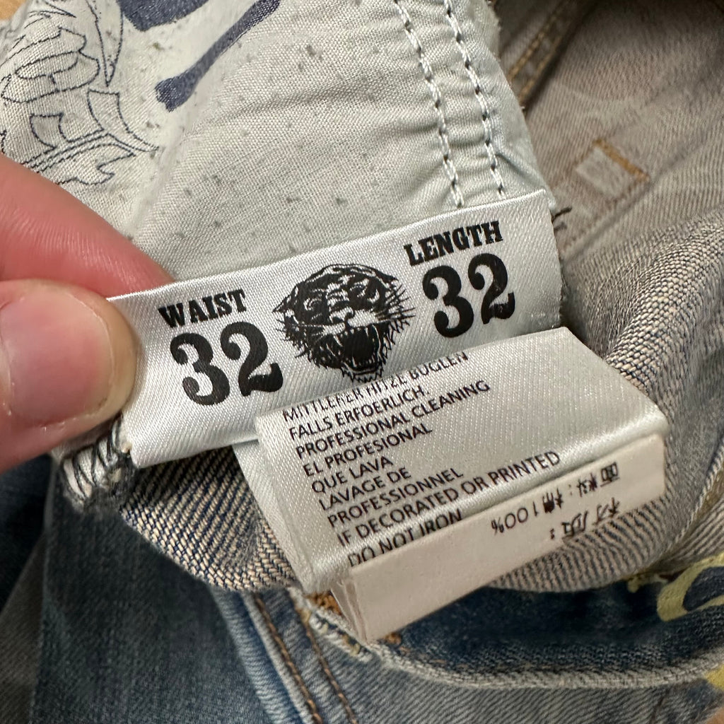 Jeans Ed Hardy Skull Yellow Embroidery