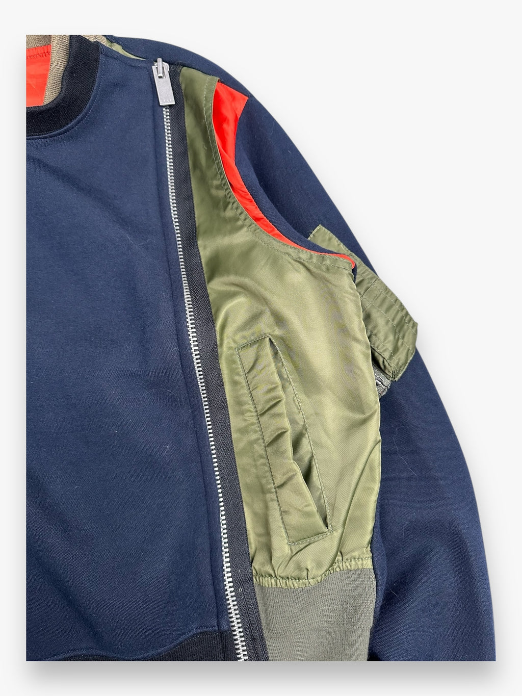 Sacai Bomber Jacket Hybrid Off Center Zip Navy