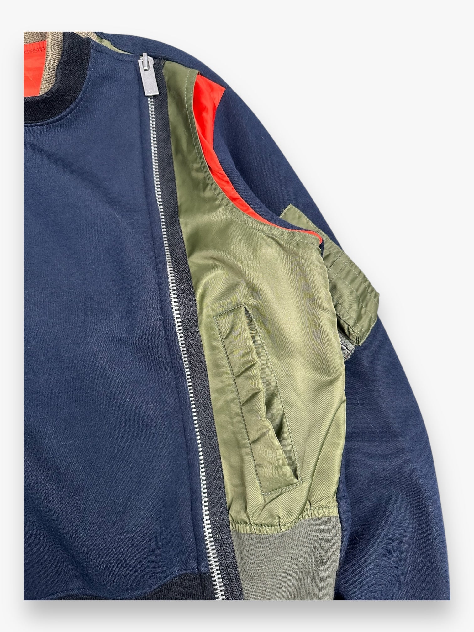Sacai Bomber Jacket Hybrid Off Center Zip Navy