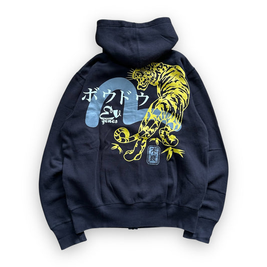 Sweatshirt Hoodie Zip Evisu Genes Seagull Tiger Vintage Black (M)