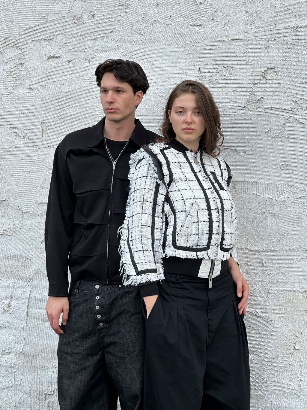 Sacai Bomber Tweed Jacket White Black SS18