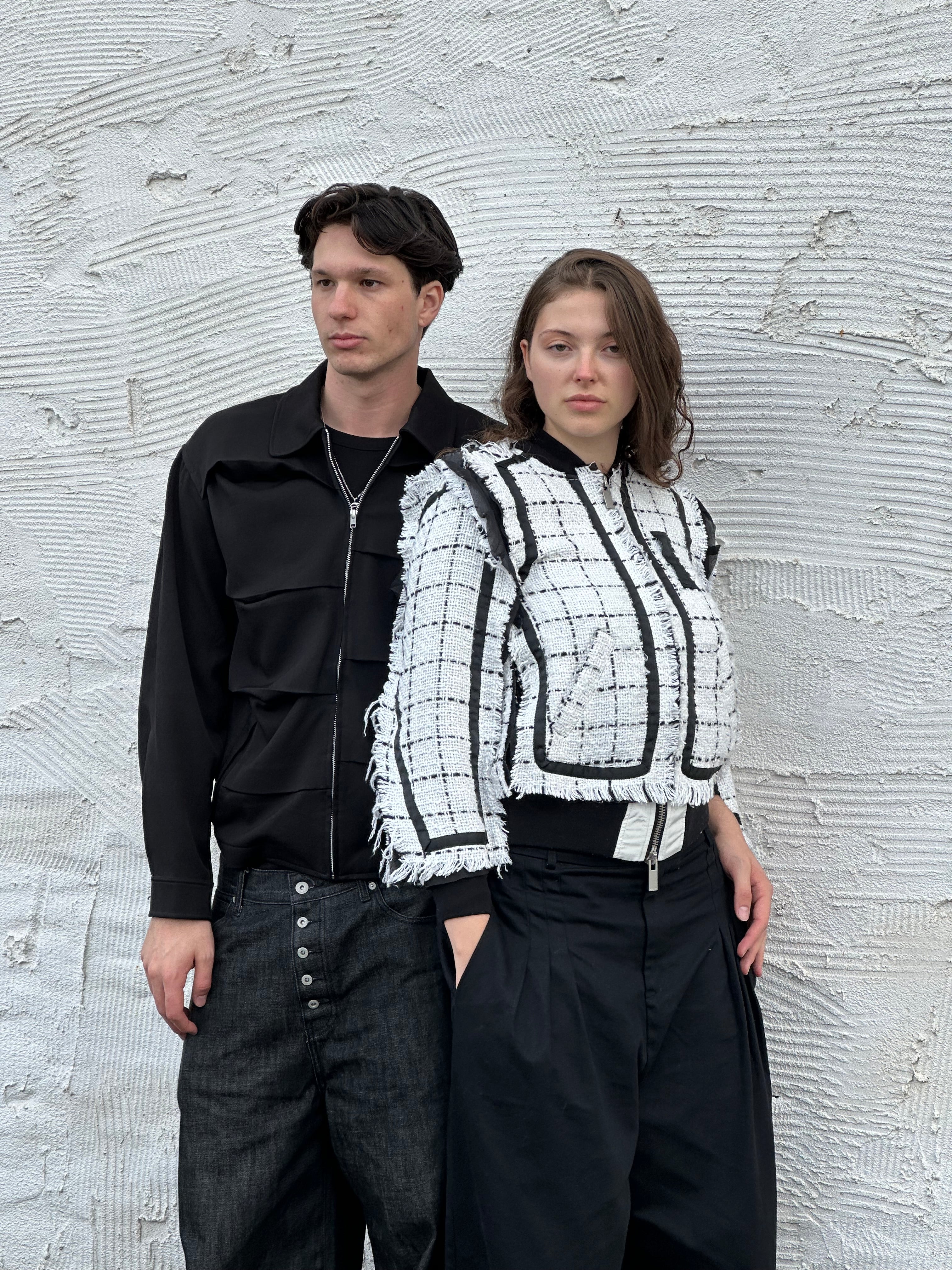 Sacai Bomber Tweed Jacket White Black SS18