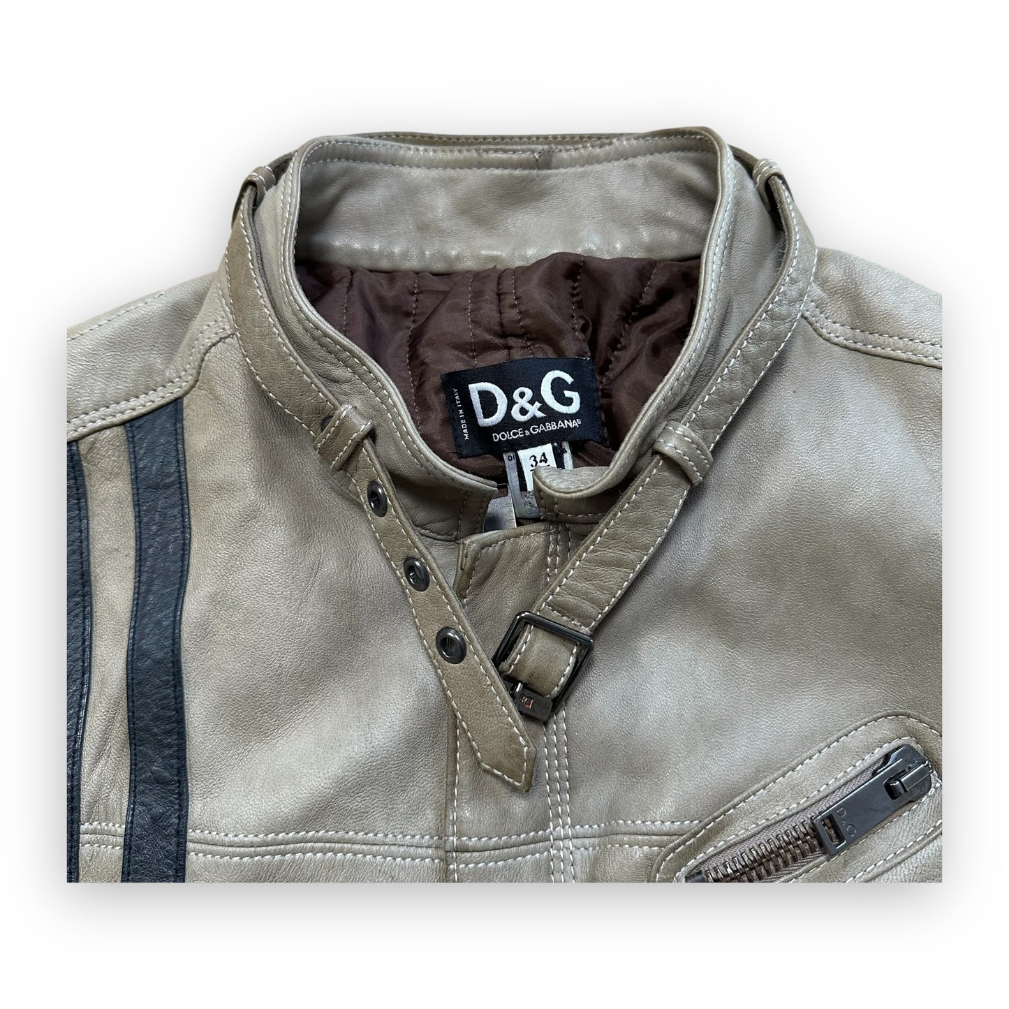 Jacket Dolce & Gabbana Leather Astro Biker Cafe Cream FW04 (S)